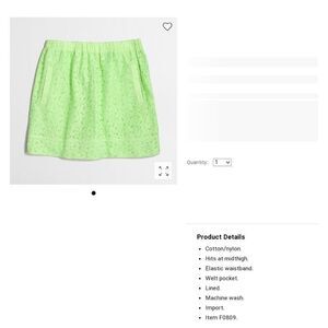 J CREW EYELET MINI SKIRT IN‎ NEON GREEN